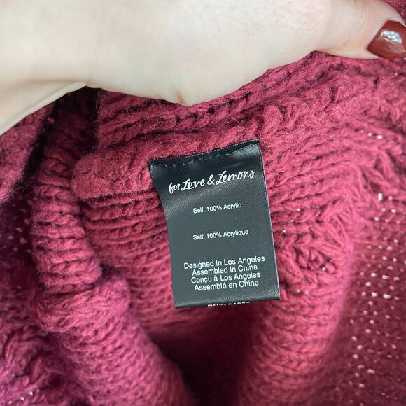 For Love & Lemons Keke Burgundy Cut Out Knit Sweater Mini Dress - Picture 12 of 16